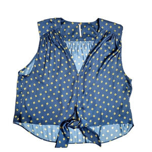 Free People Tie Front Geometric Print Silky Top